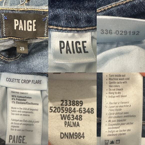 Paige Colette Mid-Rise Crop Flare Jeans Palma Dark Blue Asym Fray Hem Boho Sz 29 - Picture 7 of 8